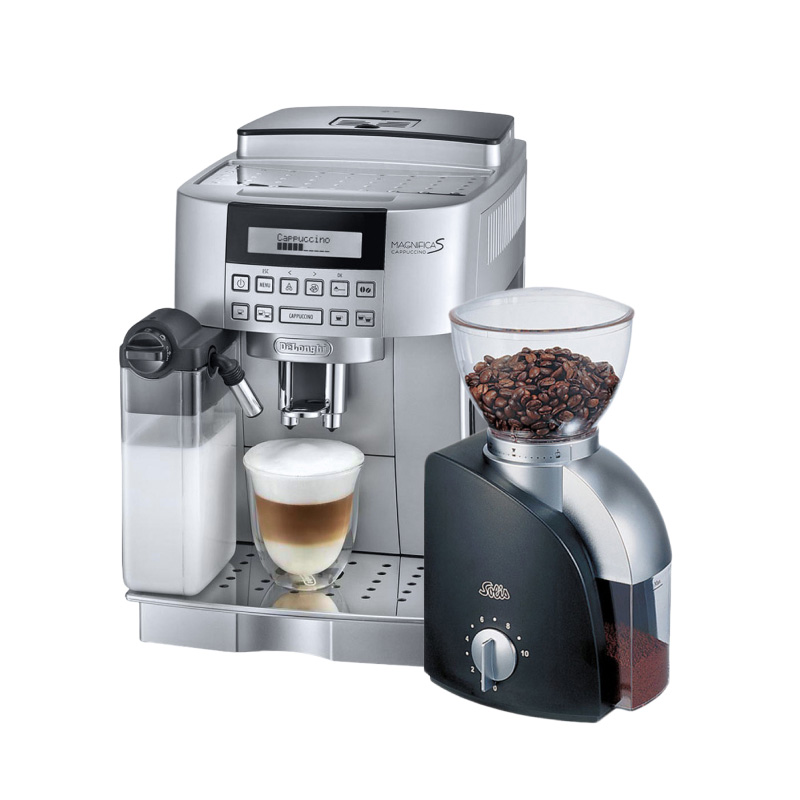 Комплект из кофемолки Solis Scala и кофемашины DeLonghi 