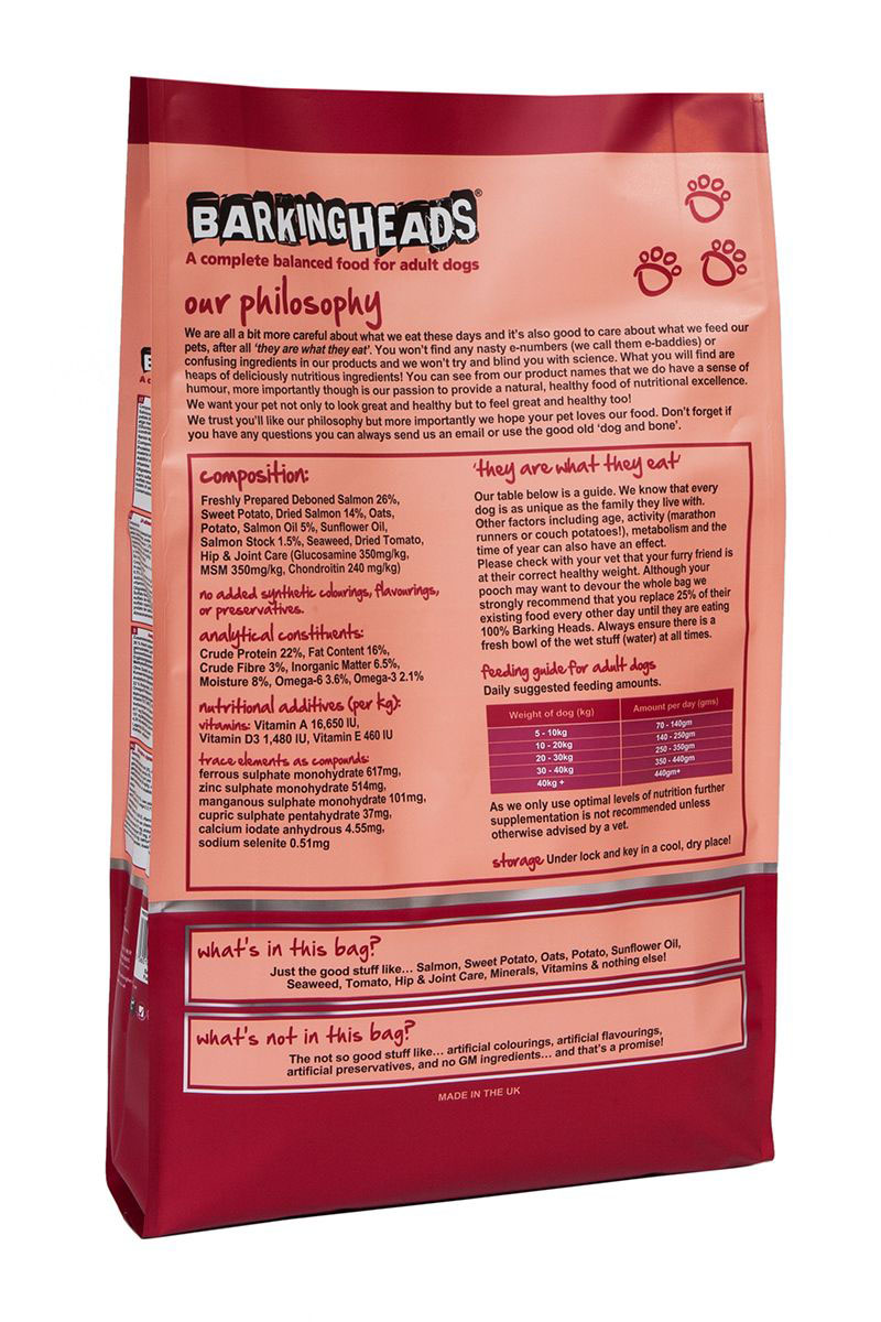 Корм сухой Barking Heads "Суета вокруг миски", для собак, с лососем и картофелем, 6 кг
